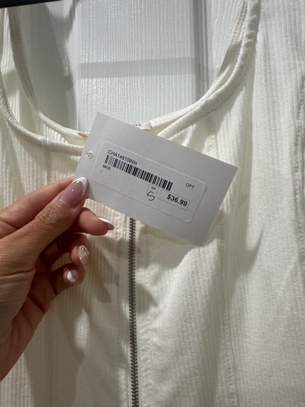 White Ribbed Zip-Front Camisole Tank - Picture 2 of 5